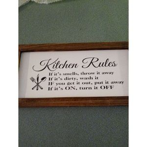 Kitchen Rules Wood Frame Sign 8 X 16 NEW!